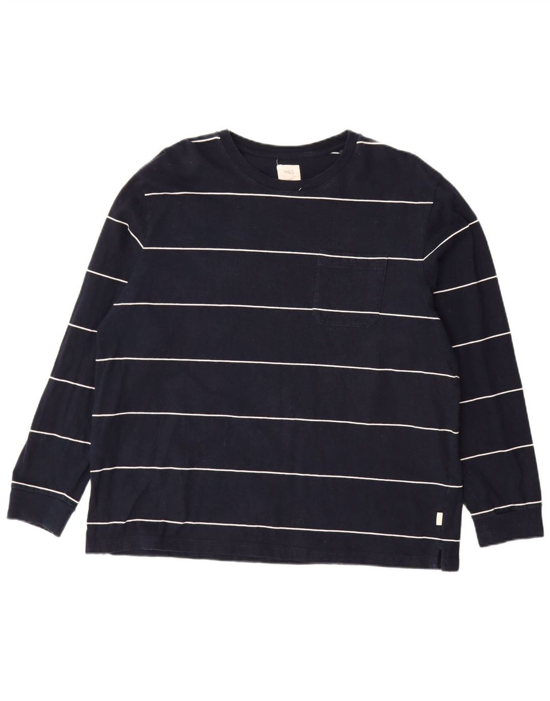 MARKS & SPENCER Top da uomo a maniche lunghe 2XL cotone a righe blu navy