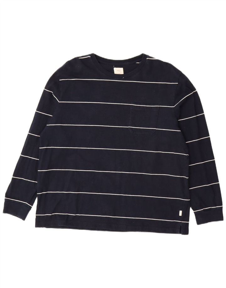 MARKS & SPENCER Top da uomo a maniche lunghe 2XL cotone a righe blu navy