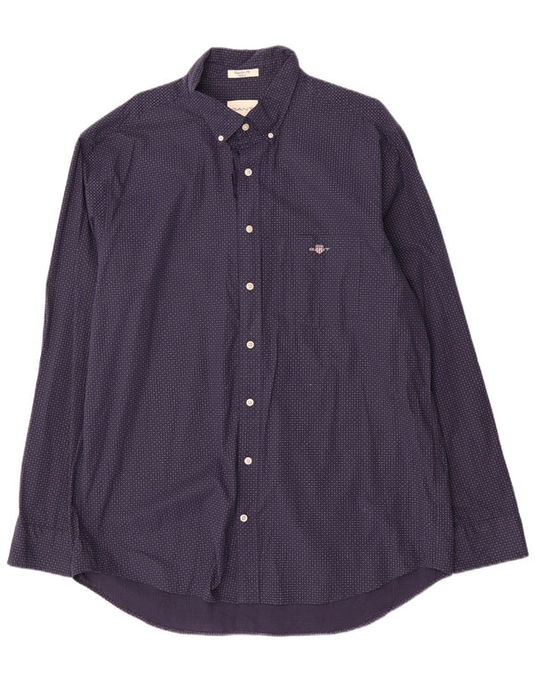 Gant Camicia da uomo in popeline vestibilità regolare taglia 45/46 2XL cotone maculato blu navy