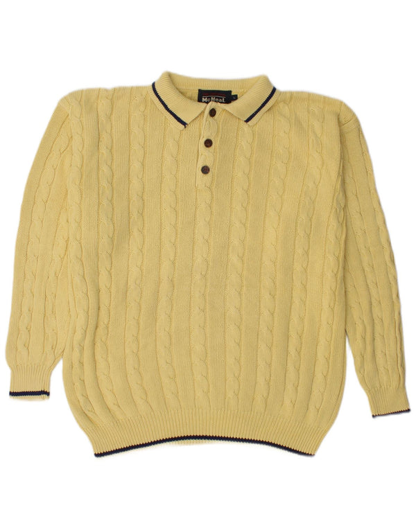 MC NEAL Mens Polo Neck Jumper Sweater Large Yellow Cotton