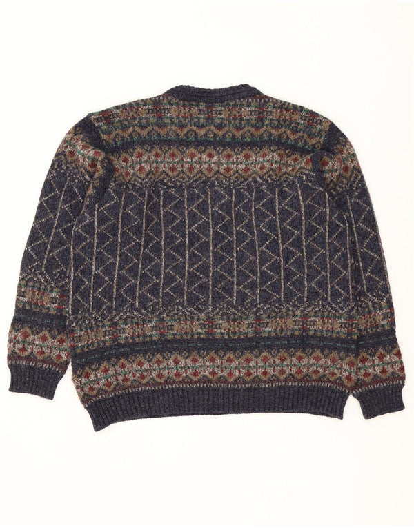 Maglione maglione girocollo da uomo Marks & Spencer medio blu navy Fair Isle