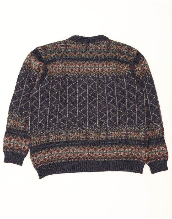 Maglione maglione girocollo da uomo Marks & Spencer medio blu navy Fair Isle