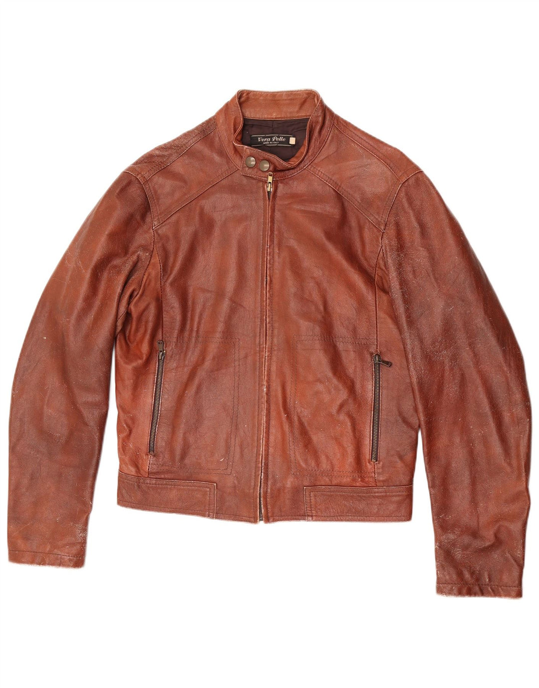 Giacca in pelle corta da donna vintage IT 48 XL in pelle marrone