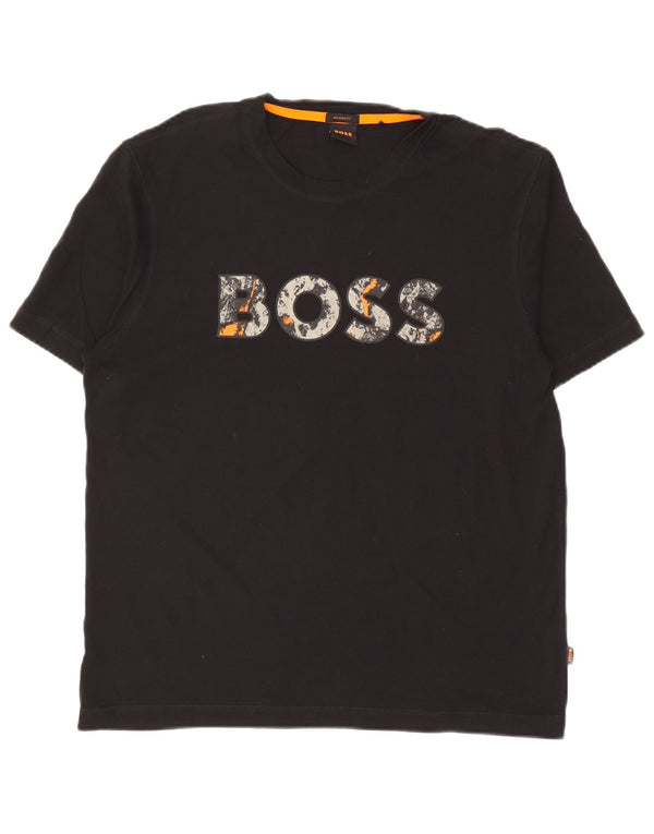 Hugo Boss T-shirt grafica da uomo con vestibilità rilassata, taglia grande, Nero