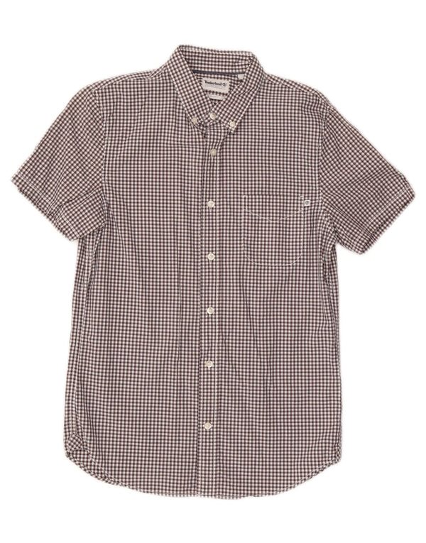 Camicia slim fit a maniche corte da uomo Timberland piccola in cotone a quadretti marrone