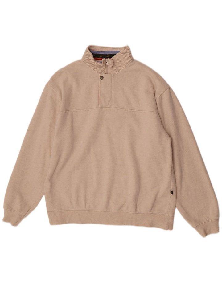 Felpa da uomo con collo con zip Orvis, maglione grande, cotone chiazzato beige