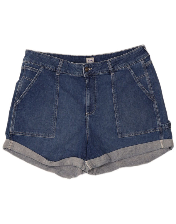 Pantaloncini di jeans a vita alta da donna Lee US 18 2XL W38 cotone blu