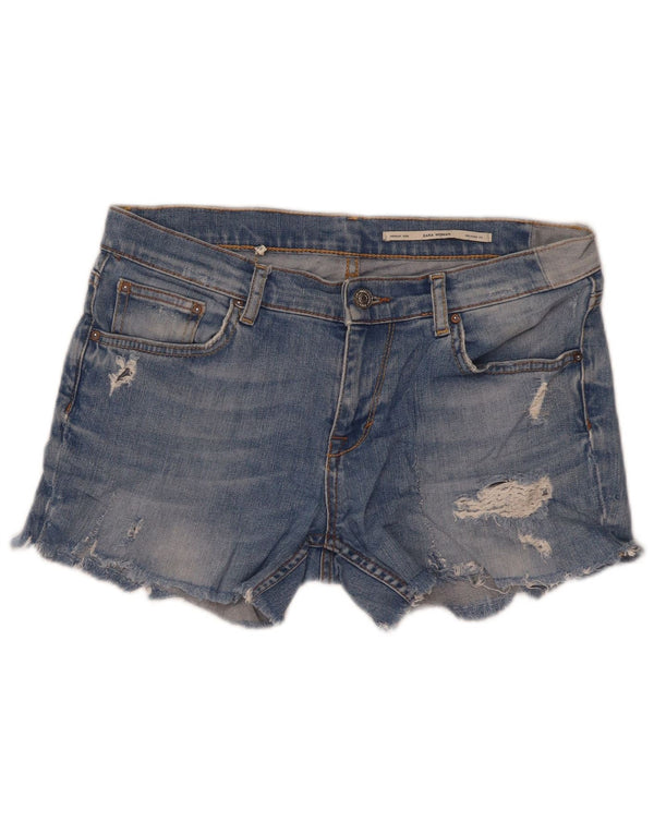 Pantaloncini di jeans Zara da donna a vita media, vestibilità rilassata, a vita media, medi, W30 blu