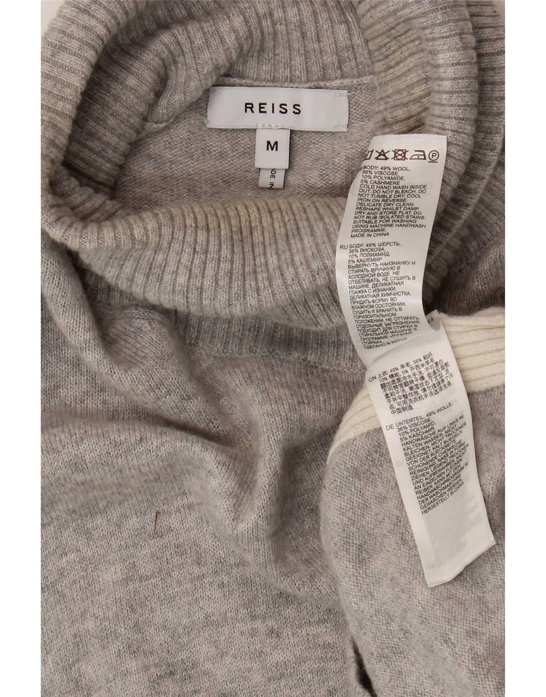 Maglione da uomo Reiss con collo alto e lana color block grigio medio