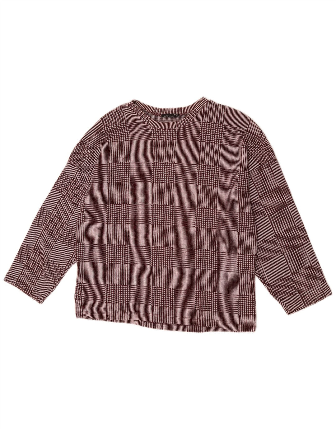 Top Zara da donna con maniche a 3/4 UK 14 a quadri bordeaux medio