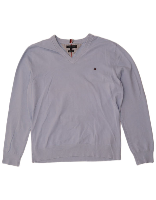 Maglione maglione con scollo a V da donna Tommy Hilfiger UK 22 3XL cotone blu