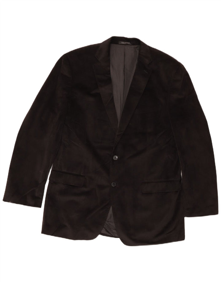 Giacca blazer lunga da uomo vintage a 2 bottoni UK 44 2XL poliestere nero