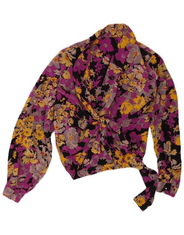 Vintage Womens Crop Shirt Blouse UK 16 Large Multicoloured Floral