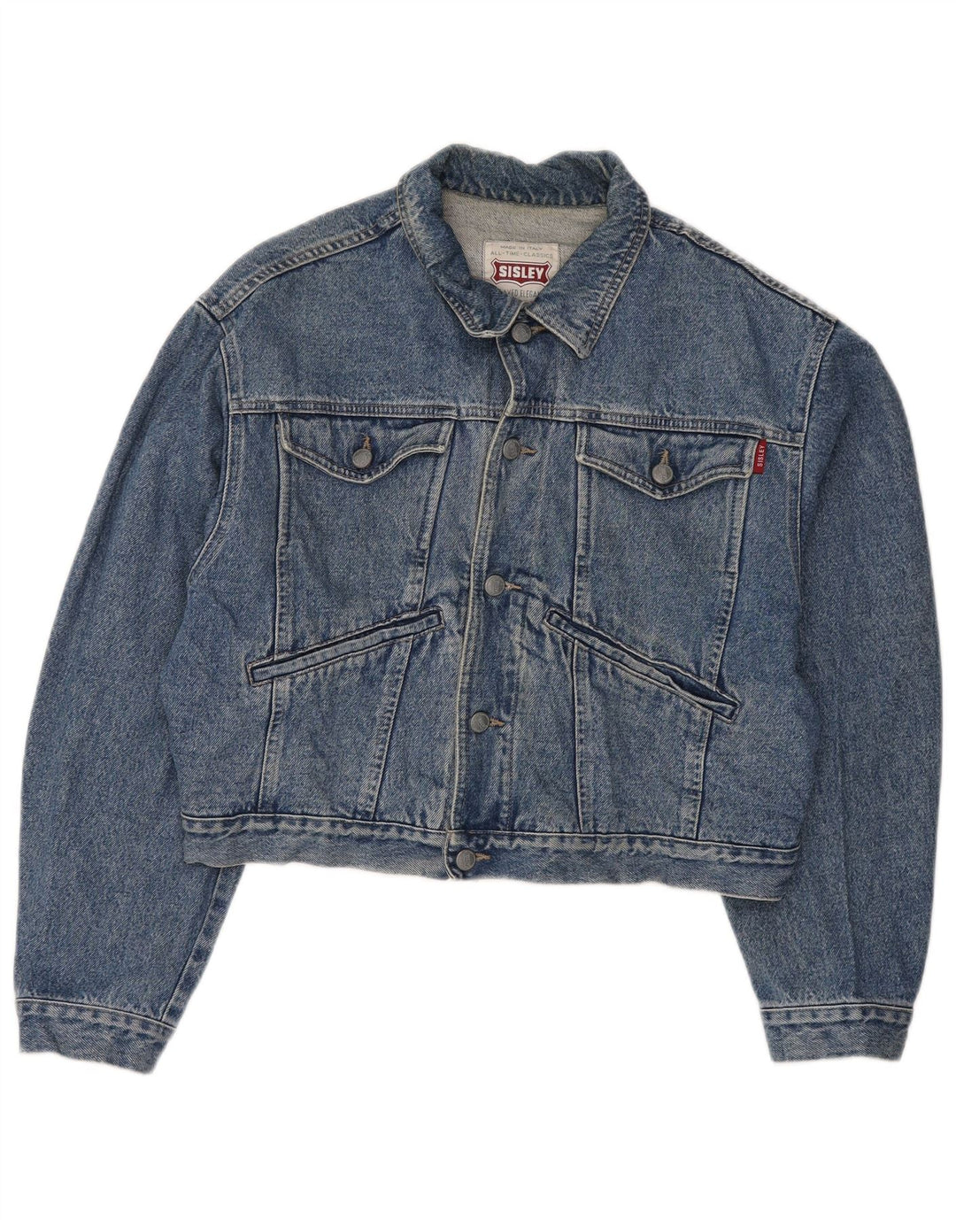 Giacca di jeans oversize corta da donna SISLEY UK 10 piccola in cotone blu