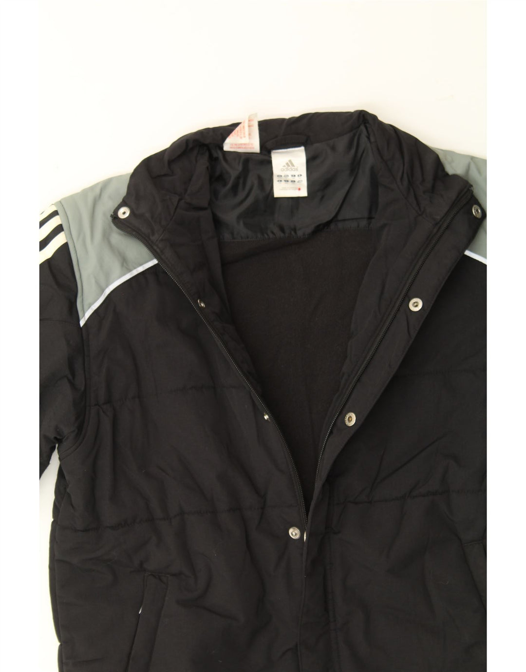 ADIDAS Boys Graphic Padded Jacket 13-14 Years Black Colourblock Polyamide Vintage Adidas and Second-Hand Adidas from Messina Hembry 