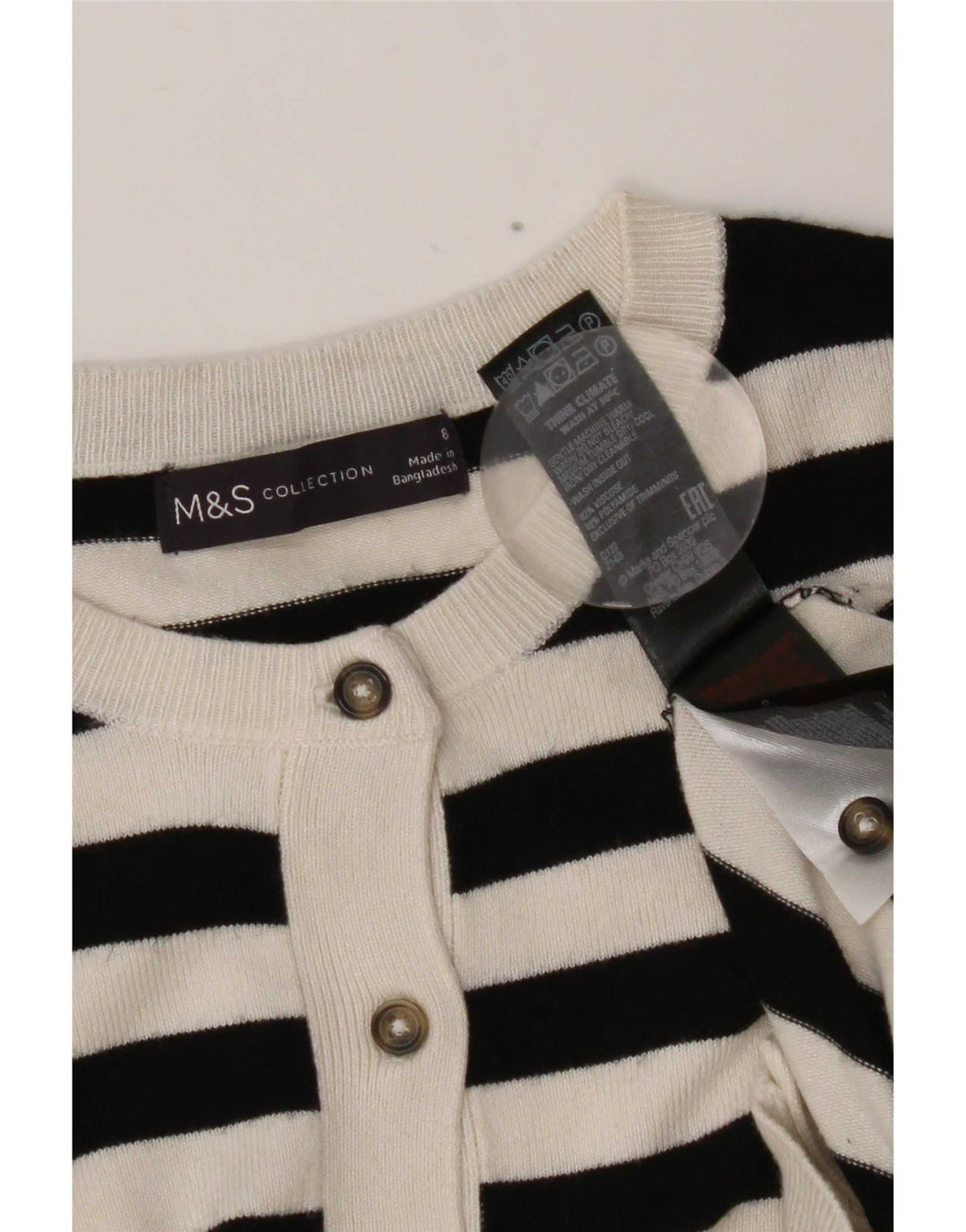 Maglione cardigan da donna Marks & Spencer UK 8 piccolo in viscosa a righe nere