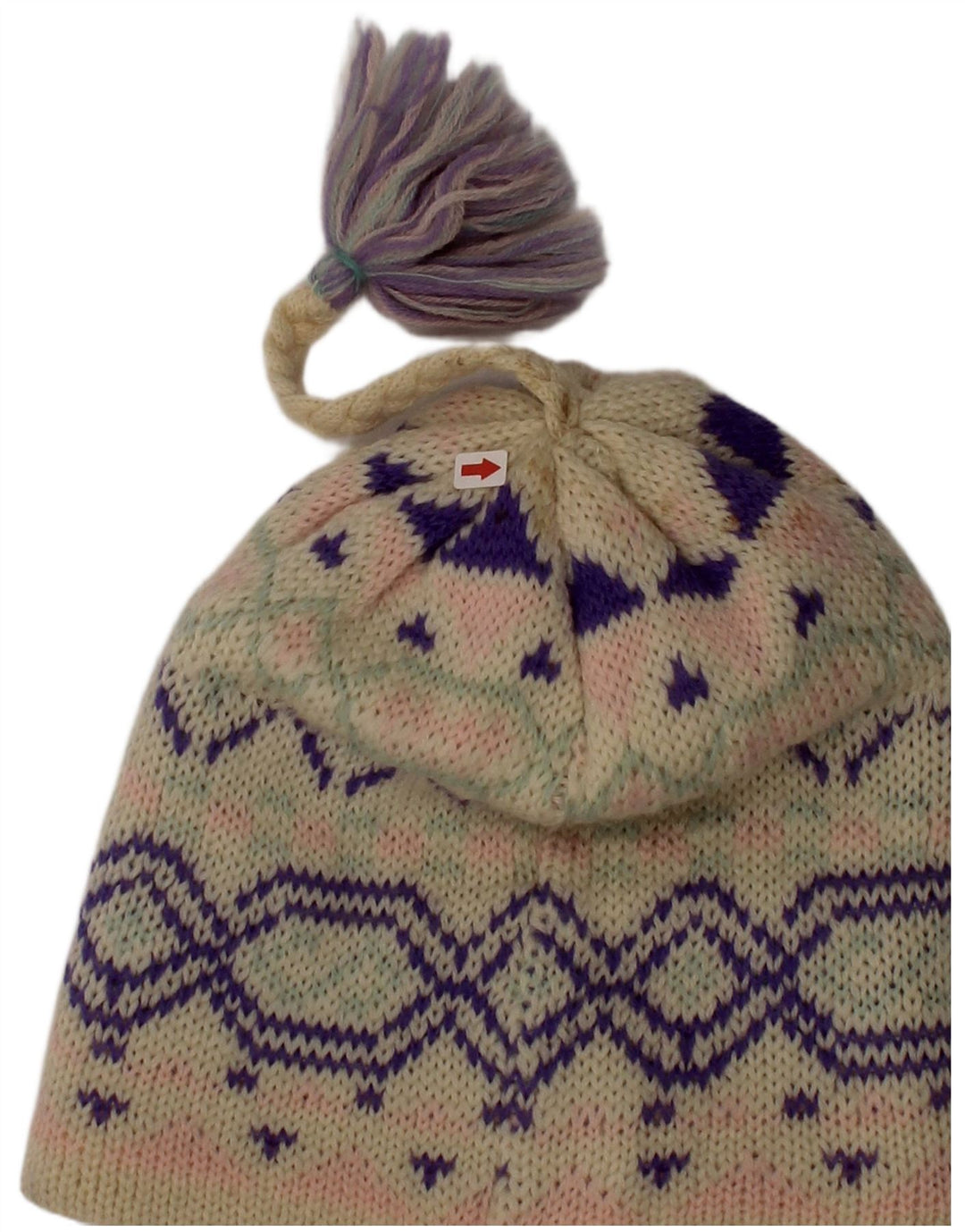Cappello a cuffia vintage da donna, taglia unica, in lana Fair Isle, colore bianco sporco