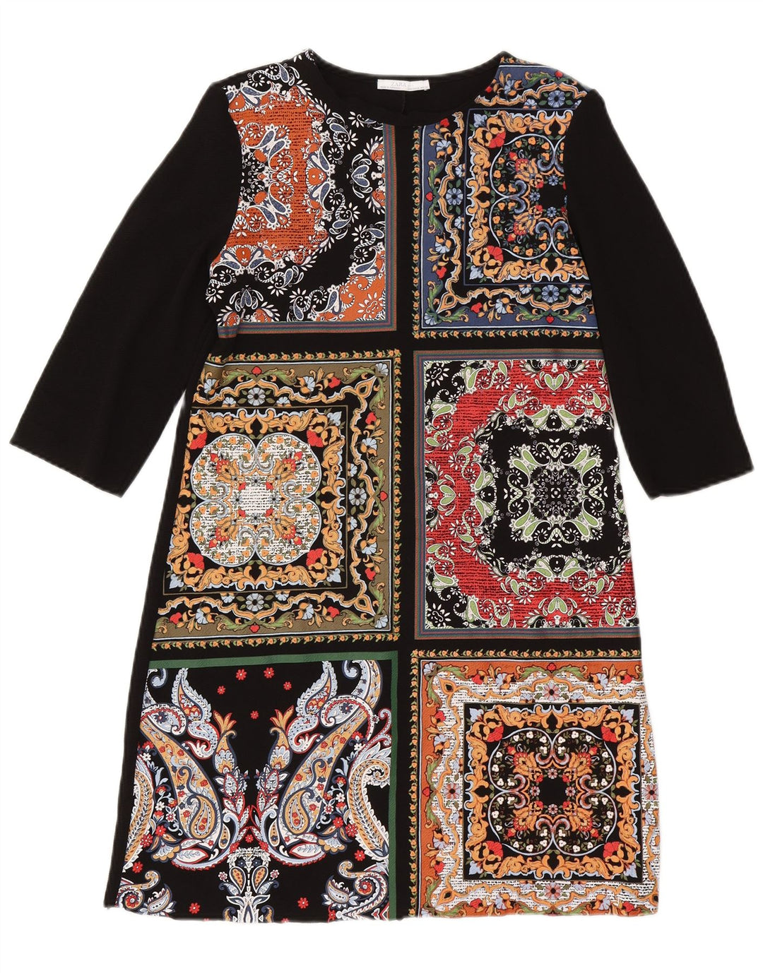 Abito caftano Zara da donna con maniche a 3/4 UK 12 patchwork nero medio