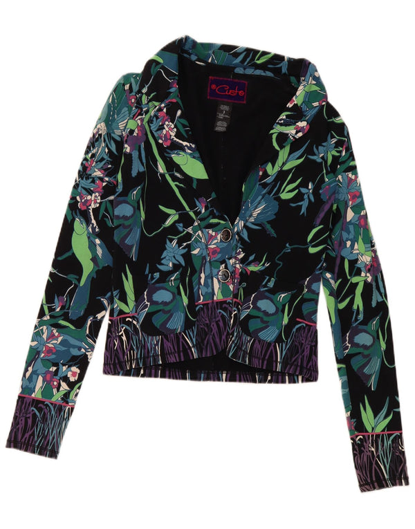 Giacca blazer da donna a 2 bottoni Custo Barcelona taglia 3 XS cotone floreale nero