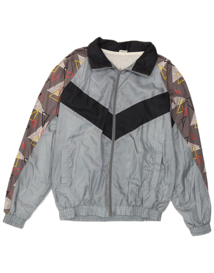 Giacca da ginnastica vintage da uomo XL in poliammide geometrica grigia