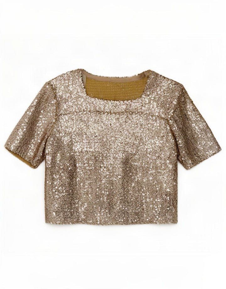 Camicetta vintage con paillettes da donna Top UK 12 Oro medio