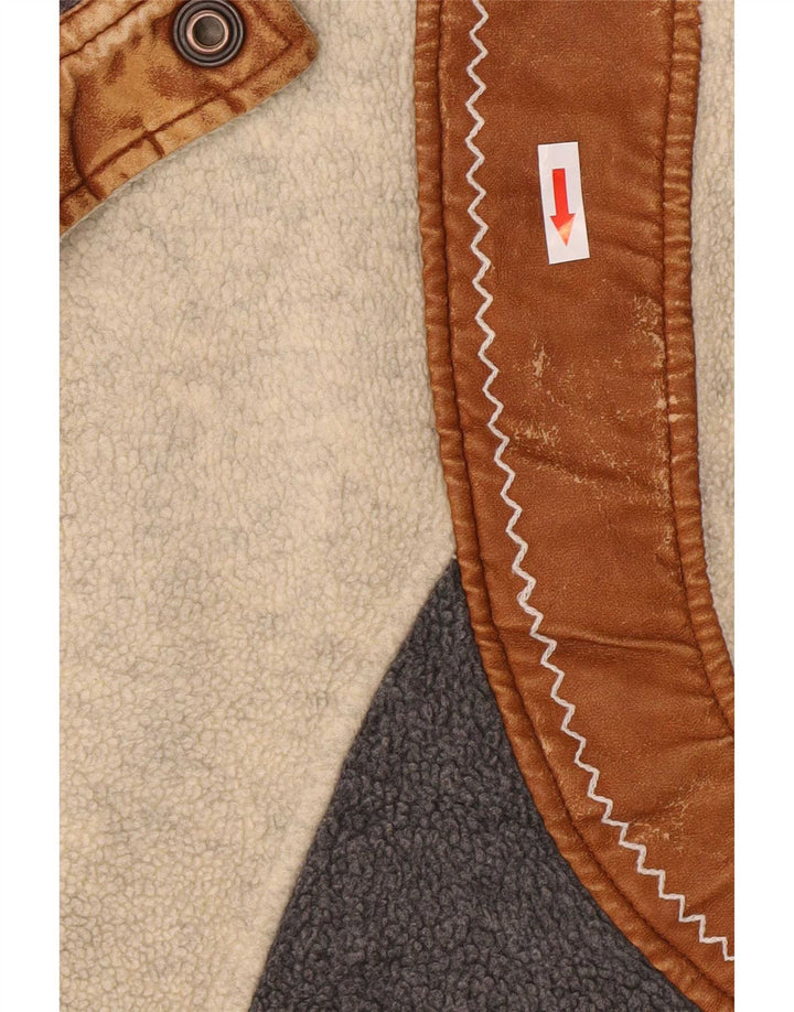 Maglione in pile da uomo Silvy con collo a bottoni, poliestere color block beige medio