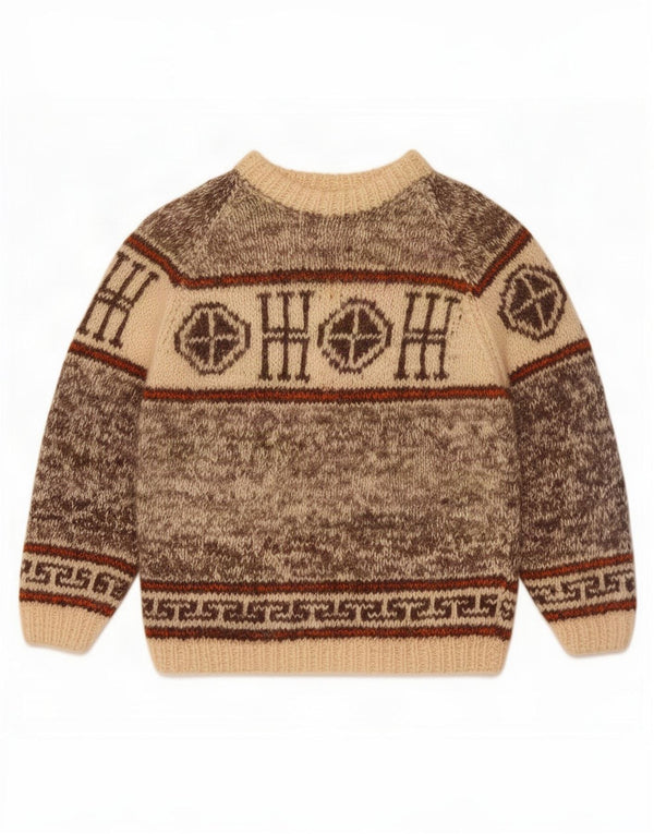 Maglione vintage da uomo con scollo a barca marrone medio Fair Isle