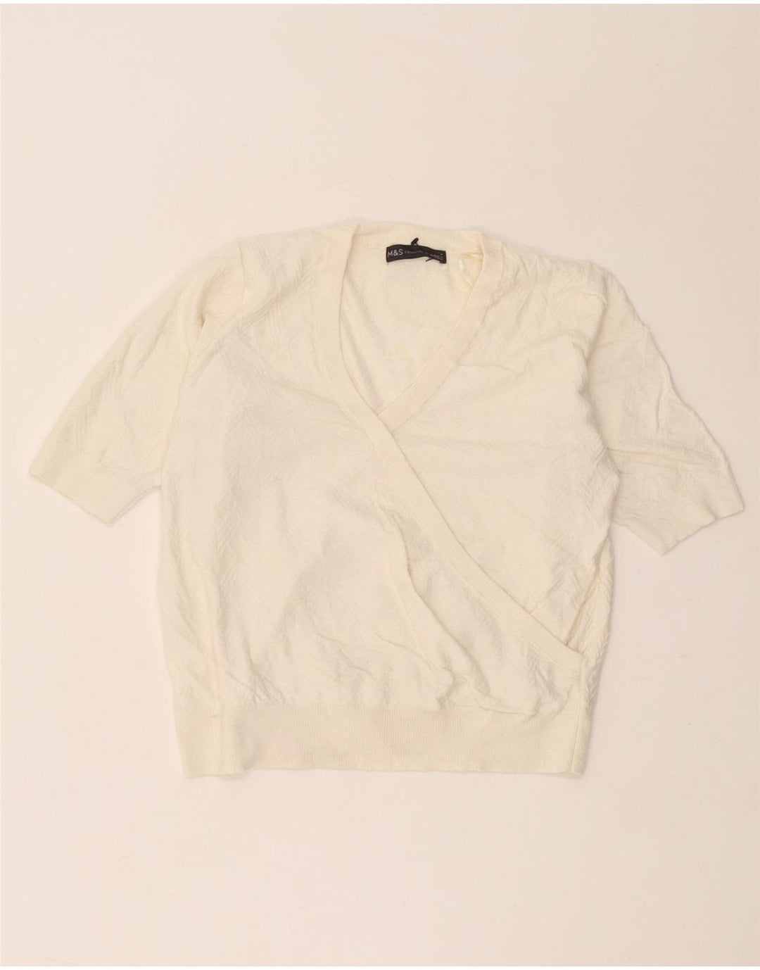 Maglione maglione con scollo a V da donna Marks & Spencer UK 12 medio bianco sporco
