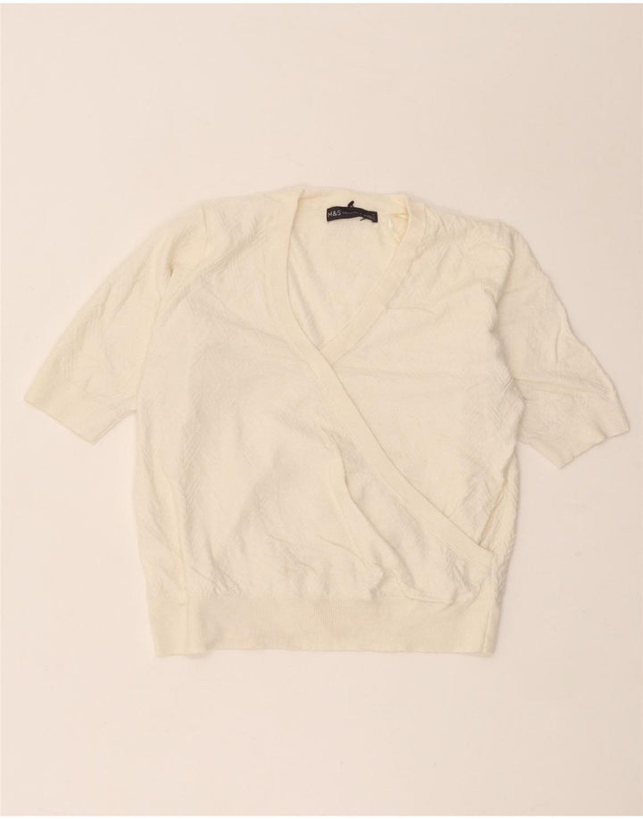 Maglione maglione con scollo a V da donna Marks & Spencer UK 12 medio bianco sporco