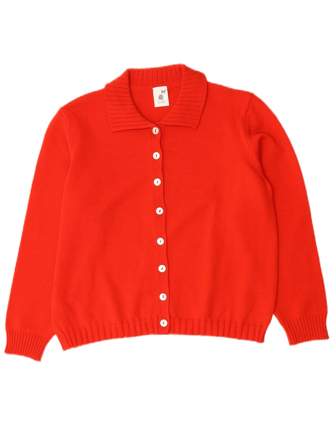 Maglione cardigan da donna vintage UK 14 lana merino rossa media