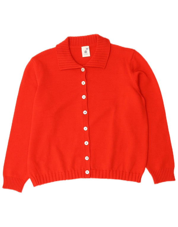 Maglione cardigan da donna vintage UK 14 lana merino rossa media