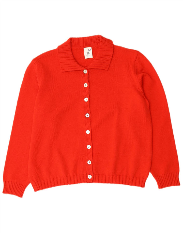 Maglione cardigan da donna vintage UK 14 lana merino rossa media