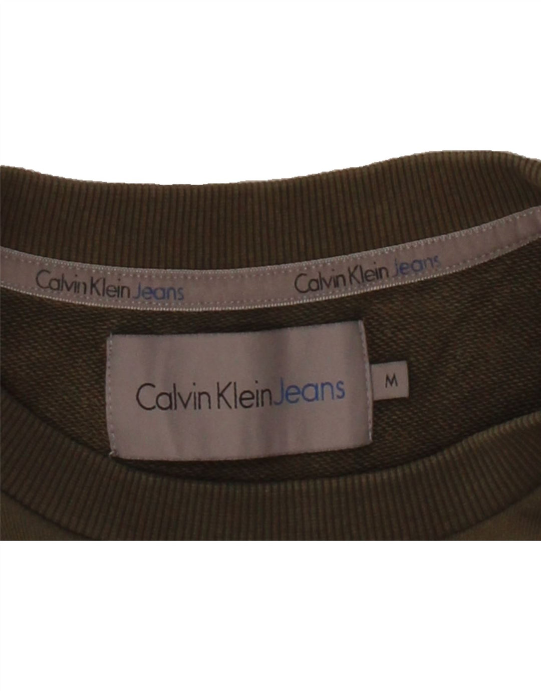 CALVIN KLEIN JEANS Mens Graphic Sweatshirt Jumper Medium Khaki Cotton Vintage Calvin Klein Jeans and Second-Hand Calvin Klein Jeans from Messina Hembry 