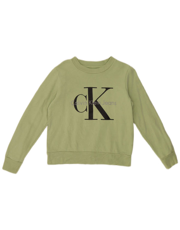 Calvin Klein Jeans Felpa grafica da donna Maglione UK 6 XS Verde cotone