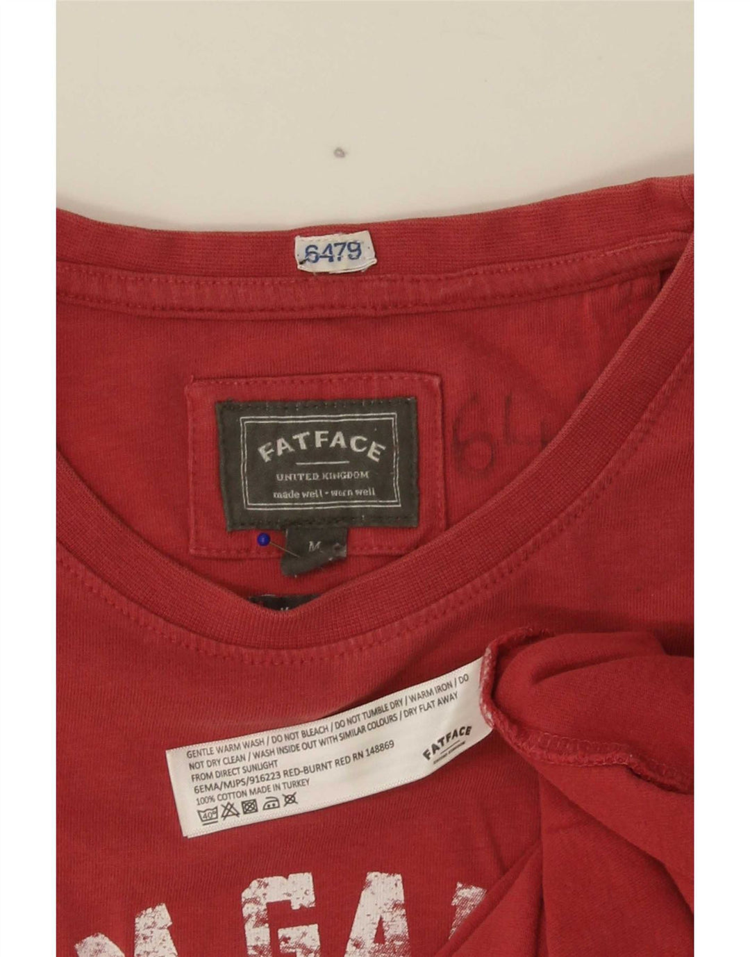 Fat Face T-shirt grafica da uomo della Gran Bretagna Top in cotone rosso medio