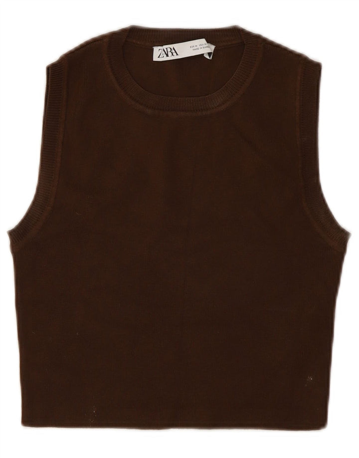 Top corto senza maniche da donna Zara UK 12 Viscosa marrone medio