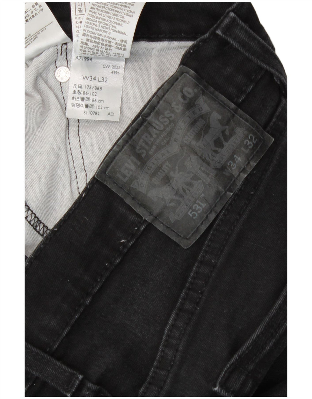Jeans Levi's Uomo 531 Slim W34 L32 Cotone Nero