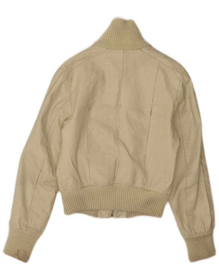 Giacca in pelle corta da donna vintage IT 40 piccola in pelle bianco sporco