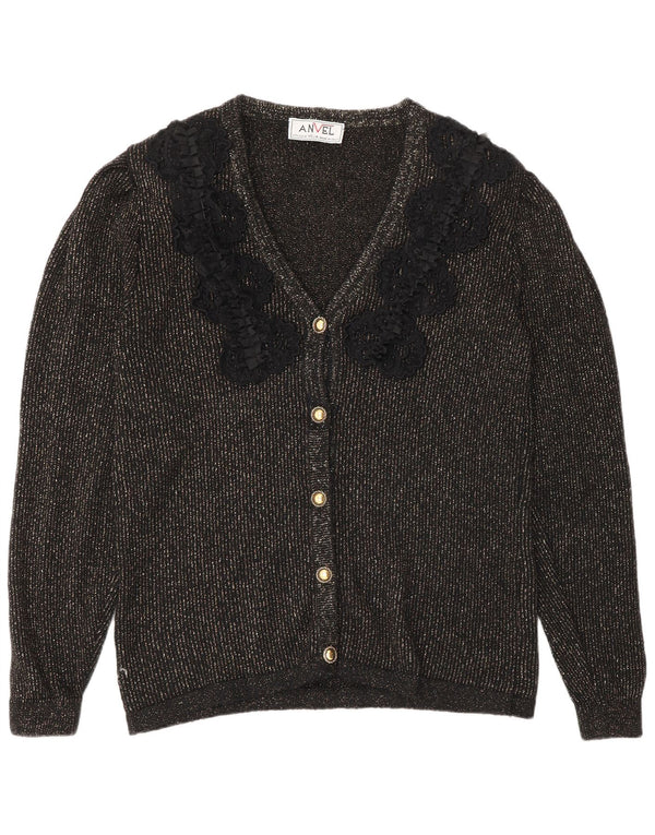 Maglione cardigan da donna vintage UK 14 grande mohair nero screziato