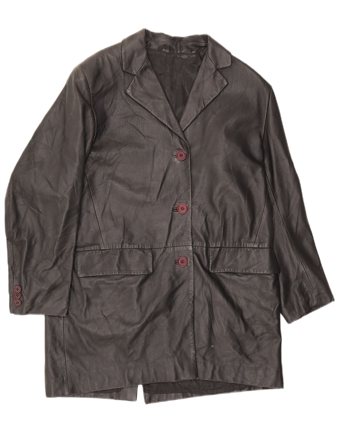 Cappotto in pelle vintage da donna IT 42 medio in pelle nera