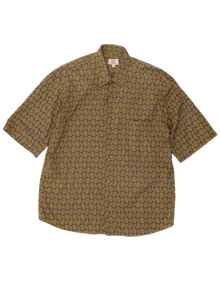 Camicia a maniche corte da uomo Carrel in cotone floreale kaki medio