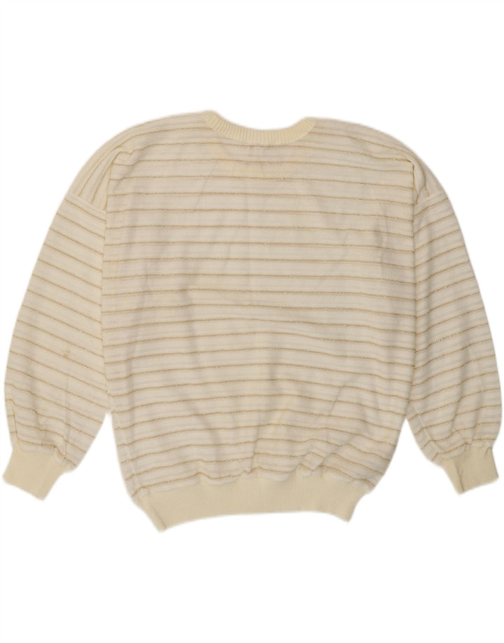Maglione maglione girocollo da donna vintage EU 42 a righe bianche grandi