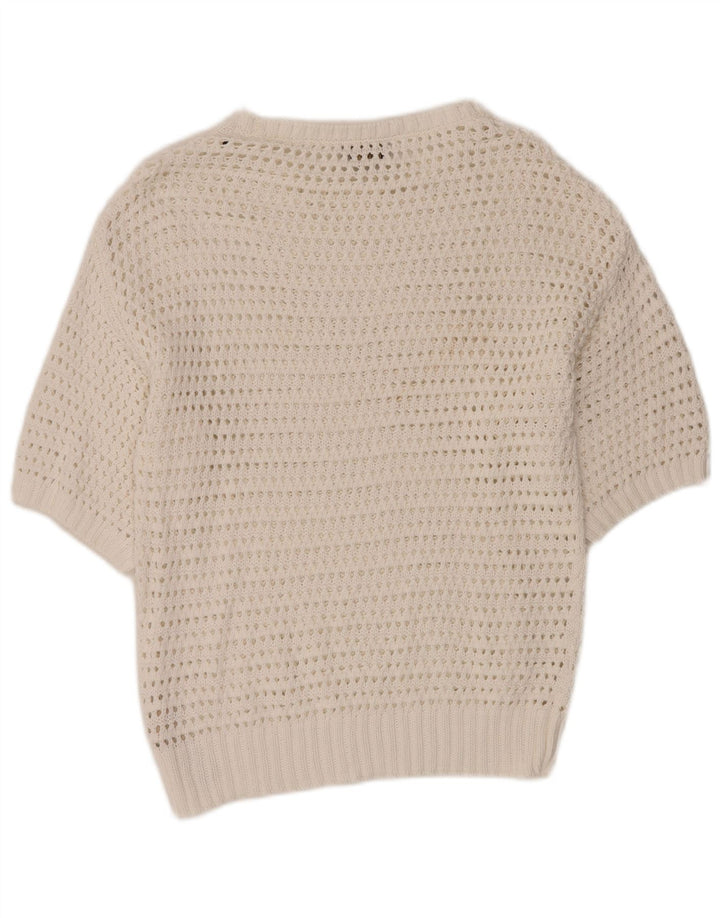 MASSIMO DUTTI Maglione da donna con scollo a barca all'uncinetto UK 12 Bianco medio