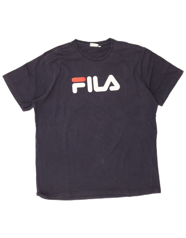 T-shirt grafica da uomo Fila Top XL in cotone blu navy