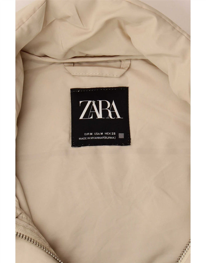 Gilet imbottito con cappuccio lungo da donna Zara UK 14 Poliestere beige medio