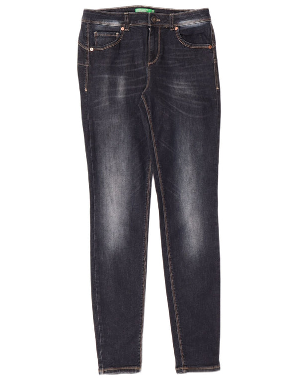 Jeans skinny da donna Benetton lavaggio acido W27 L30 cotone blu navy