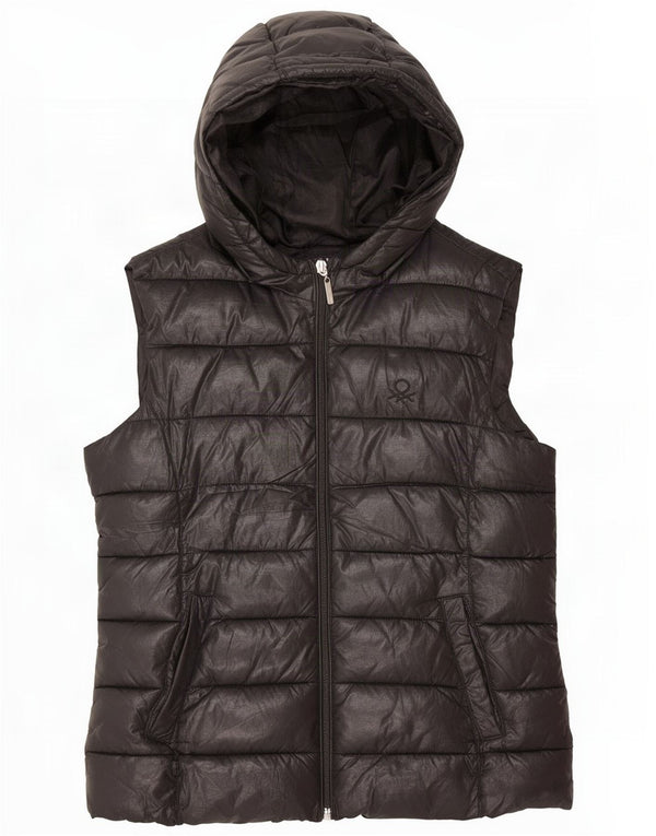 Gilet imbottito con cappuccio da donna Benetton UK 10 piccolo nero