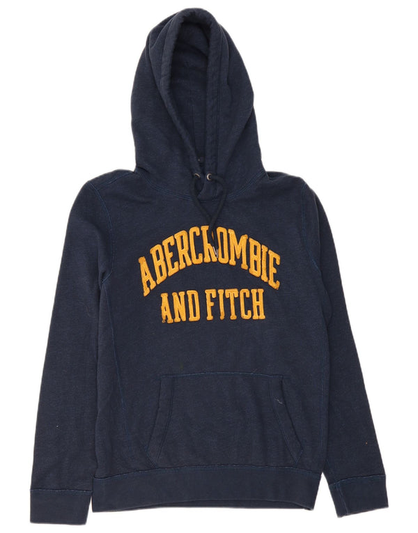 Maglione con cappuccio grafico muscolare da uomo Abercrombie & Fitch piccolo blu navy
