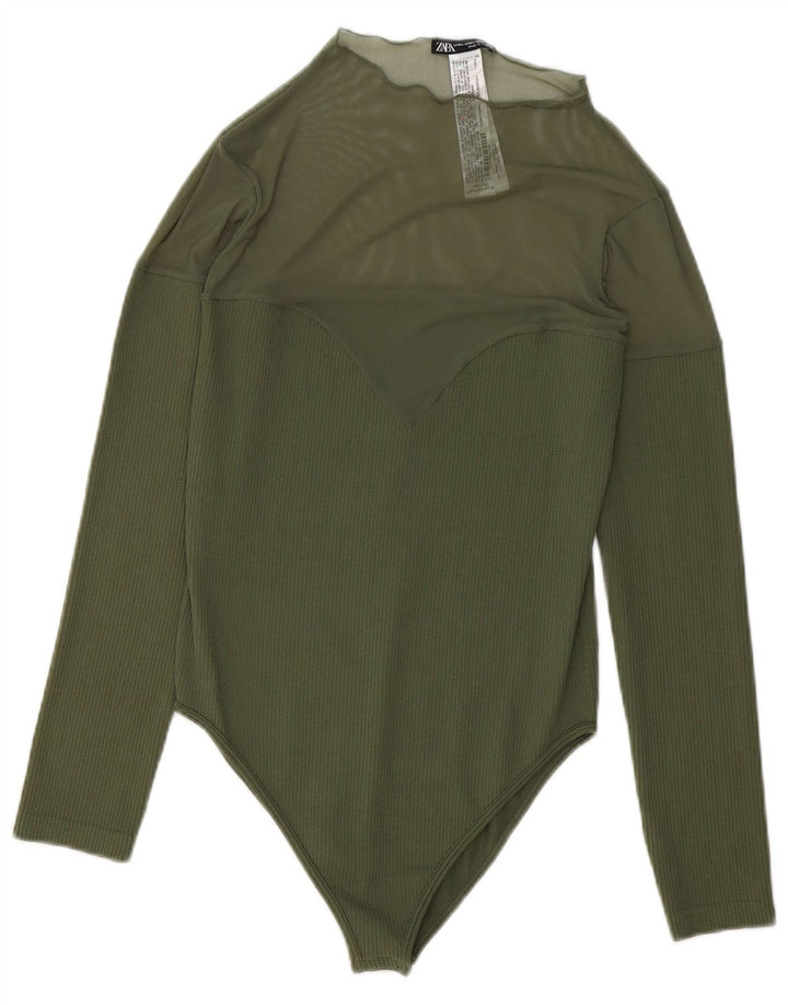 Body a maniche lunghe da donna ZARA UK 14 Verde medio Poliestere