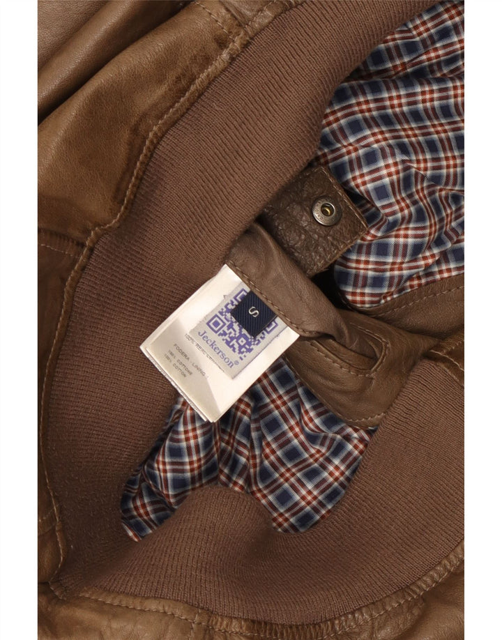 Giacca in pelle bomber da uomo Jeckerson UK 36 piccola in pelle marrone